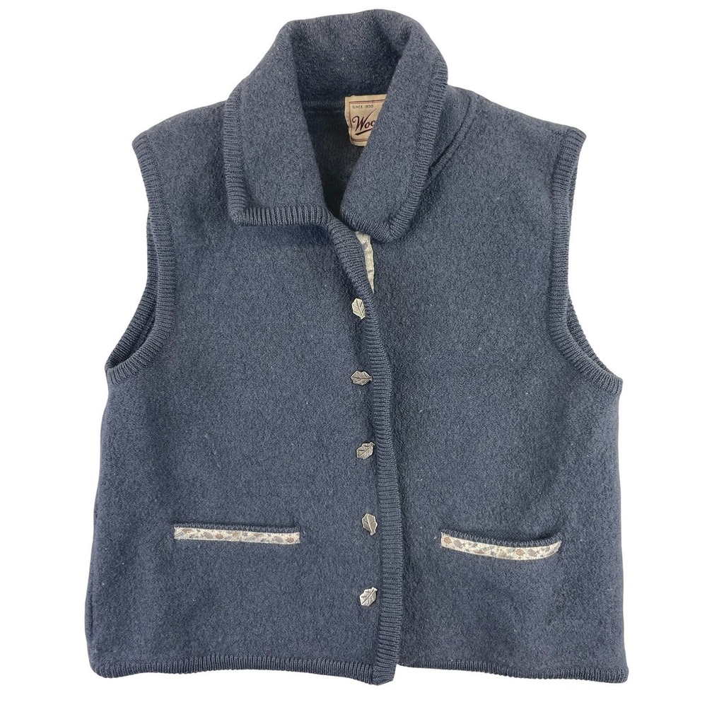 Woolrich Button Front Knit Vest Womens M Blue Wool Blend Classic Warm Layer Fall